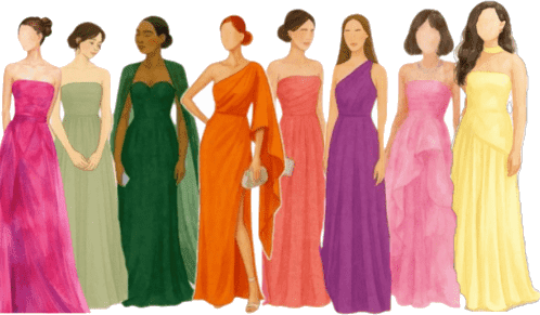 Sugestões de traje para elas - vestidos longos em cores variadas